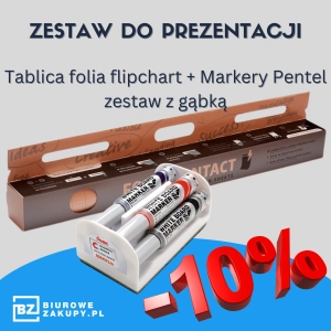 Zestaw do prezentacji Folia tablica flipchart + markery Pentel z gąbką