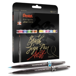Zestaw PENTEL pisaki do klig. końc.pędzel. - 12 szt. SESF30C-ST12-669590