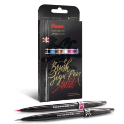 Zestaw PENTEL pisaki do klig. końc.pędzel. - 6 szt. SESF30C-ST6ACENPVPL-669584