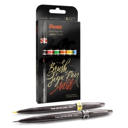Zestaw PENTEL pisaki do klig. końc.pędzel. - 6 szt. SESF30C-ST6ABDFGSPL-669578