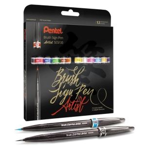 Zestaw PENTEL pisaki do klig. końc.pędzel. - 12 szt. SESF30C-ST12-669590