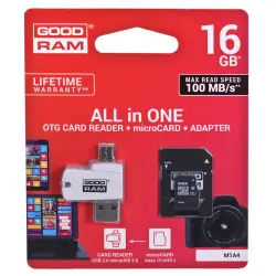 Karta pamięci z adapterem i czytnikiem kart GoodRam All in one M1A4-0160R12 (16GB; Class 10; Adapter, Czytnik kart Micro