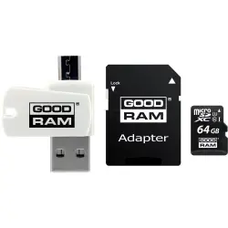 Karta pamięci z adapterem i czytnikiem kart GoodRam All in one M1A4-0640R12 (64GB; Class 10; Adapter, Czytnik kart Micro