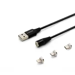 SAVIO KABEL MAGNETYCZNY USB - USB TYP C, MICRO I LIGHTNING, 2M, CZARNY CL-155-1
