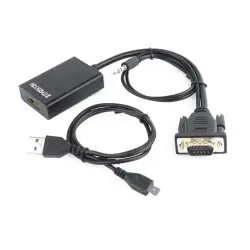 Adapter GEMBIRD A-VGA-HDMI-01 (HDMI F - D-Sub (VGA), Jack stereo 3,5 mm, USB 2.0 M; 0,15m; kolor czarny)-1