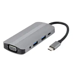GEMBIRD MULTI ADAPTER USB TYP-C 8W1 (HUB3.1 + HDMI + VGA + PD + CZYTNIK KART + DŹWIĘK STEREO), SZARY-1