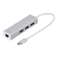 HUB 3-portowy USB Typ C 3.0 HighSpeed z LANGigabit LAN adapter, aluminium-1