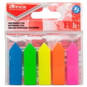 Zakładki index OFFICE PRODUCTS strzałka PP 12x45mm 5x25 kart.  mix kolorów-145952