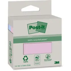 Karteczki POST-IT ekologiczne 76x76mm 2x100 kart. pastelowy róż