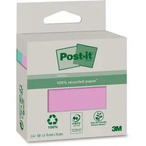 Karteczki POST-IT ekologiczne 76x76mm 2x100 kart. jaskraworóżowy
