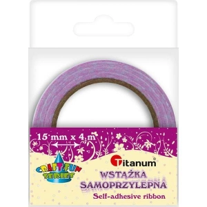 Wstążka TITANUM samoprzylepna tekstylna 15mm x 4m - różowa w białe groszki