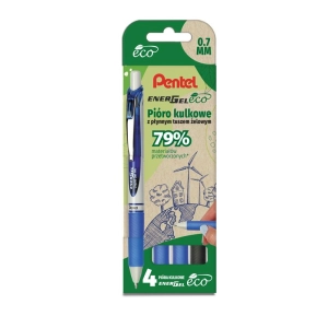 Długopis żelowy PENTEL EnerGel BL77 EKO kpl.4 - niebieski x 3 + czarny