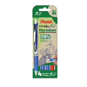 Długopis żelowy PENTEL EnerGel BL77 EKO kpl.4 - niebieski x 3 + czerwony