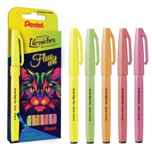 Pisak do kaligrafii PENTEL SES15 Brush Pen Zestaw FLUO świeci w UV op.5