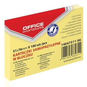 Karteczki samop. OFFICE PRODUCTS 51x76mm żółty-617197