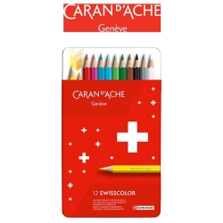 Kredki CARAN D'ACHE Swisscolor metalowe pudełko 12 szt.-672029