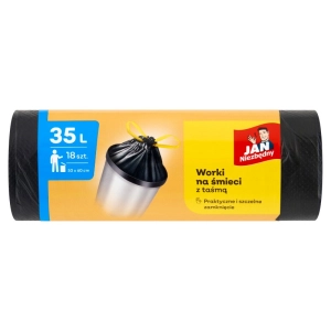 Worki na śmieci JAN NIEZBĘDNY Classic z taśmą 35l. - czarne
