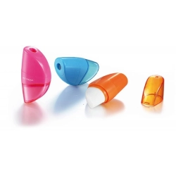 Temperówka KEYROAD Orange plastikowa pojedyńcza z gumką pakowane na displayu mix kolorów-627269