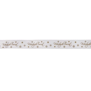 Wstążka TITANUM satynowa Wesołych Świąt 12mm x 25m - biała-235560