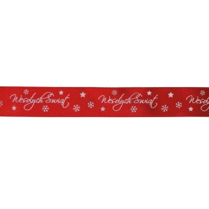 Wstążka TITANUM satynowa Wesołych Świąt 25mm x 25m - czerwona-235568