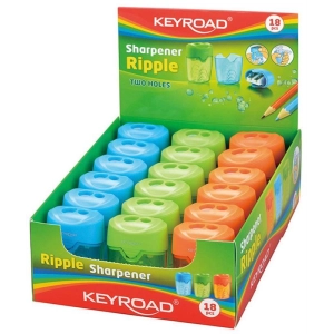 Temperówka KEYROAD Ripple plastikowa podwójna z pojemnikiem pakowane na displayu mix kolorów-235944