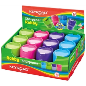 Temperówka KEYROAD Robby aluminiowa podwójna z pojemnikiem pakowane na displayu mix kolorów-235954