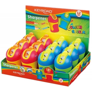 Temperówka KEYROAD Color Mate plastikowa podwójna z pojemnikiem ostrzenie zaokrąglone pakowane na displayu mix kolor?