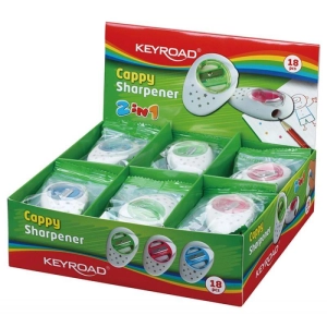 Temperówka KEYROAD Cappy plastikowa pojedyńcza z gumką pakowane na displayu mix kolorów-235974