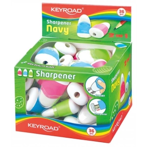 Temperówka KEYROAD Navy plastikowa pojedyńcza z gumką pakowane na displayu mix kolorów-235985