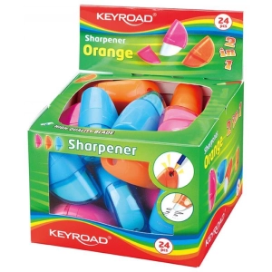 Temperówka KEYROAD Orange plastikowa pojedyńcza z gumką pakowane na displayu mix kolorów-235986