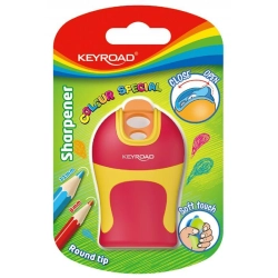 Temperówka KEYROAD Soft Touch plastikowa podwójna ostrzenie zaokrąglone blister mix kolorów-627526