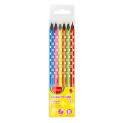 Kredki KEYROAD ołówkowe trójkątne czarne drewno neon 6szt. zawieszka mix kolorów-662114