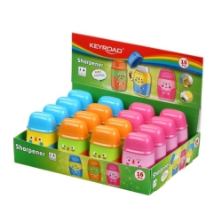Temperówka KEYROAD plastikowa Hello z gumką podwójna z pojemnikiem display mix kolorów