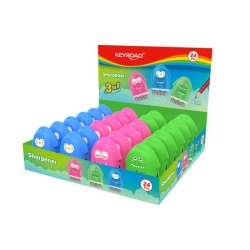 Temperówka KEYROAD plastikowa Rocky-Docky z gumką pojedyncza display mix kolorów