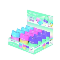 Temperówka KEYROAD Wave plastikowa podwójna z pojemnikiem pakowane na displayu mix kolorów pastelowych