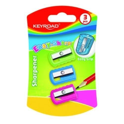 Temperówka KEYROAD plastikowa pojedyncza 3szt. blister mix kolorów