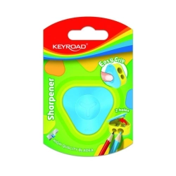 Temperówka KEYROAD plastikowa trójkątna podwójna 1szt. blister mix kolorów