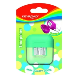 Temperówka KEYROAD plastikowa podwójna z pojemnikiem 1 szt. blister mix kolorów