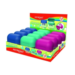 Temperówka KEYROAD plastikowa podwójna z pojemnikiem display mix kolorów