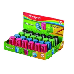 Temperówka KEYROAD plastikowa pojedyncza z pojemnikiem pudełko mix kolorów