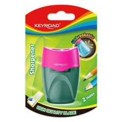 Temperówka KEYROAD plastikowa nietłukąca podwójna z pojemnikiem blister mix kolorów