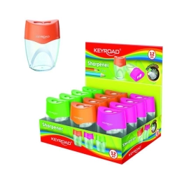 Temperówka KEYROAD plastikowa nietłukąca podwójna z pojemnikiem pudełko mix kolorów