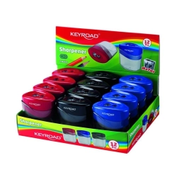 Temperówka KEYROAD plastikowa podwójna z pojemnikiem display mix kolorów