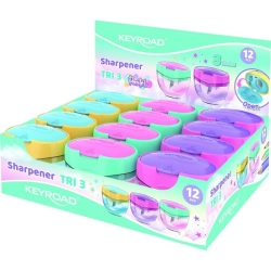 Temperówka KEYROAD plastikowa pastel potrójna z pojemnikiem display mix kolorów
