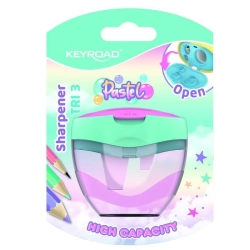Temperówka KEYROAD plastikowa pastel potrójna z pojemnikiem blister mix kolorów