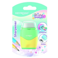 Temperówka KEYROAD plastikowa z gumką pastel, podwójna, blister, mix kolorów