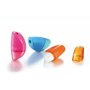 Temperówka KEYROAD Orange plastikowa pojedyncza z gumką blister mix kolorów-236405