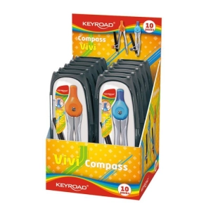 Cyrkiel KEYROAD Vivi metalowy z ołówkiem w etui display mix kolorów-236430