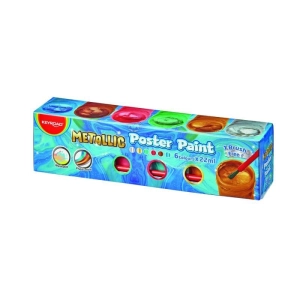 Farby plakatowe KEYROAD 6x22ml pędzelek gratis metaliczne w pudełku mix kolorów