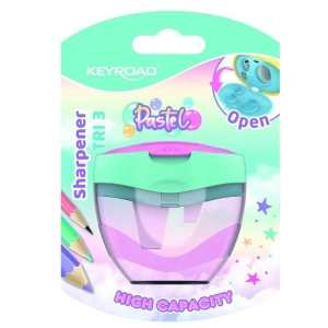 Temperówka KEYROAD plastikowa pastel potrójna z pojemnikiem blister mix kolorów
